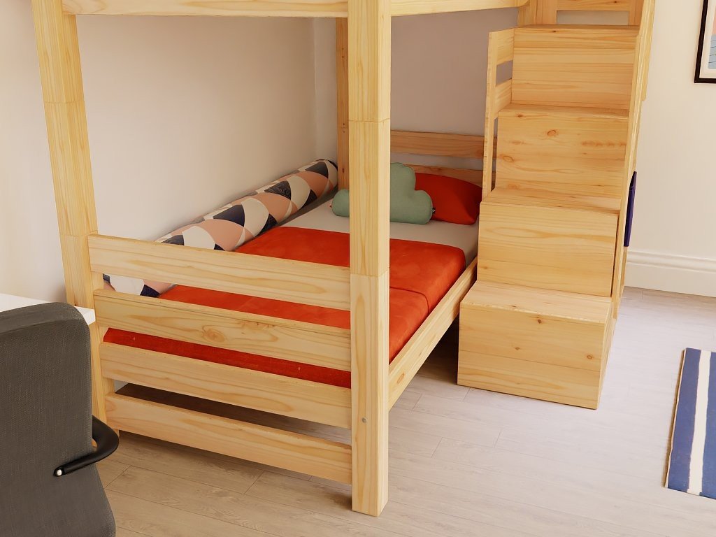 ATLAS Kids' Bunk Bed 90x200 with Storage Stairs - Solid Pine - Tiny Tugz™