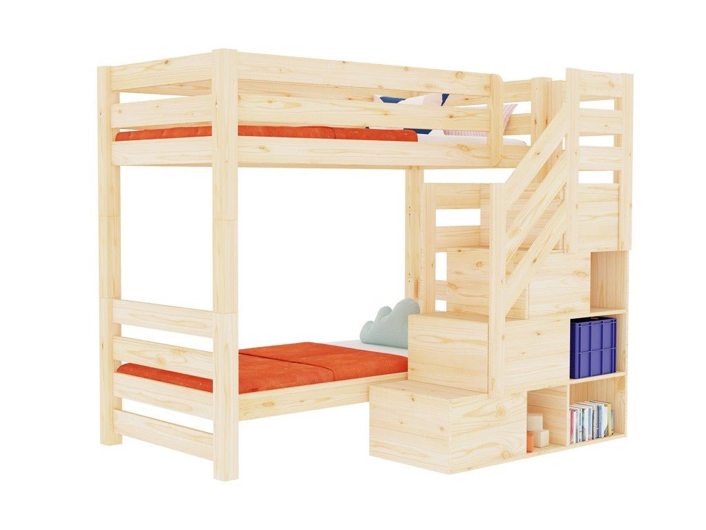 ATLAS Kids' Bunk Bed 90x200 with Storage Stairs - Solid Pine - Tiny Tugz™