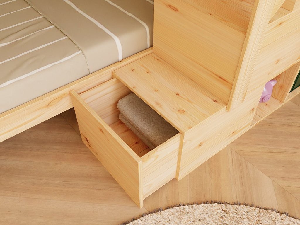 ATLAS Kids' Bunk Bed 90x200 with Storage Stairs - Solid Pine - Tiny Tugz™