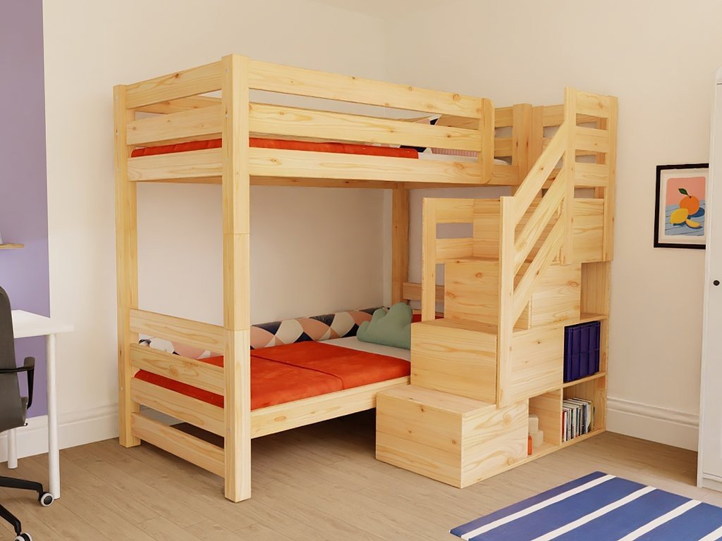 ATLAS Kids' Bunk Bed 90x200 with Storage Stairs - Solid Pine - Tiny Tugz™