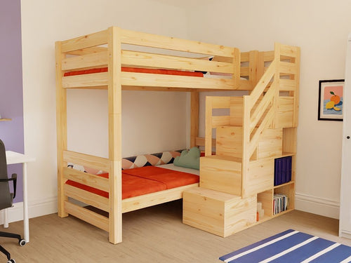 ATLAS Kids' Bunk Bed 90x200 with Storage Stairs - Solid Pine - Tiny Tugz™
