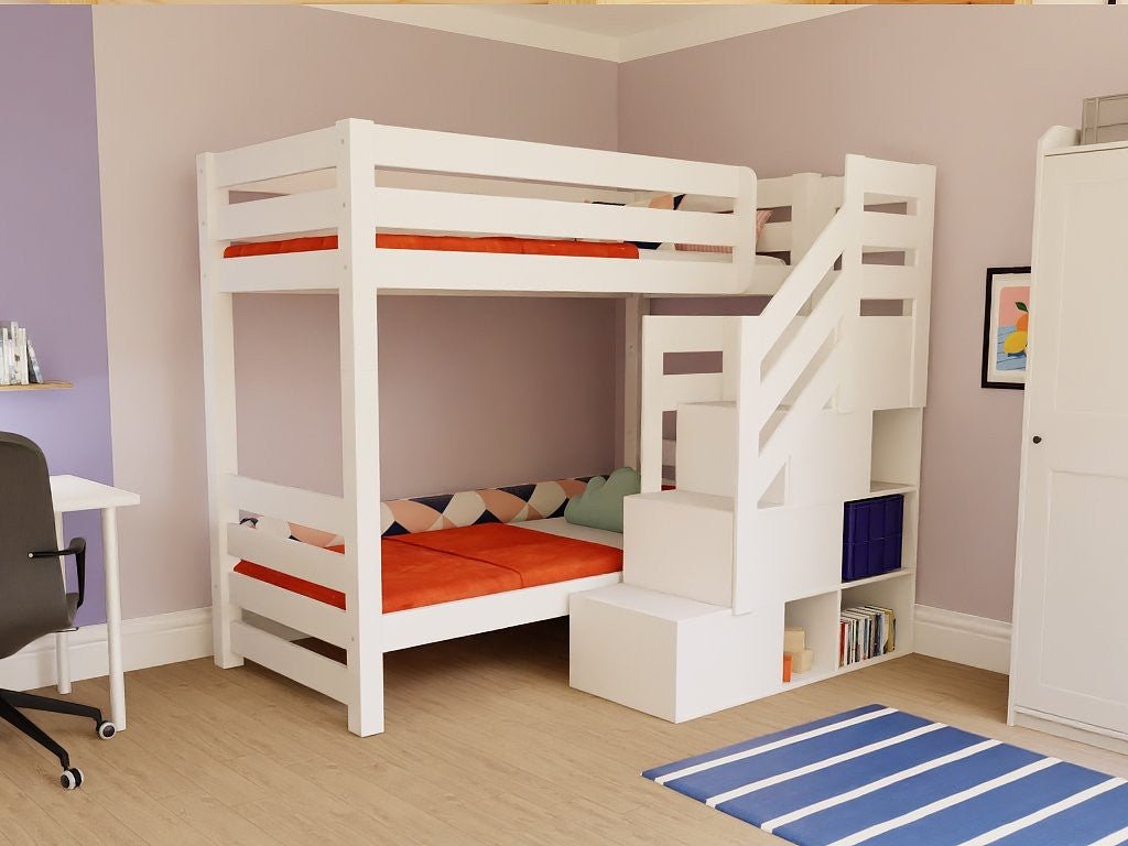 ATLAS Kids' Bunk Bed 90x200 with Storage Stairs - Solid Pine - Tiny Tugz™