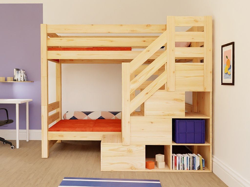 ATLAS Kids' Bunk Bed 90x200 with Storage Stairs - Solid Pine - Tiny Tugz™