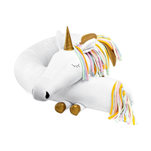 Aurora Unicorn Cuddle Pillow & Bed Wall Bumper - Minky, 235 cm (White, Rainbow Mane) - Tiny Tugz™