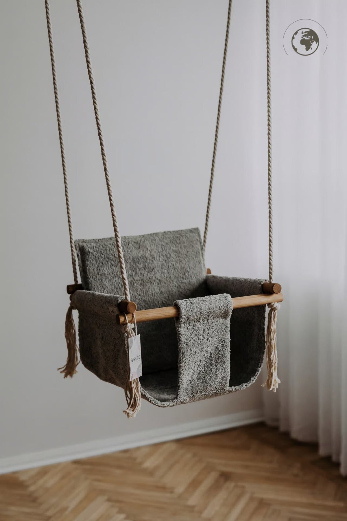 BaBi Baby Swing - Bouclé Night Grey – OEKO-TEX® certified swing, handmade in Estonia