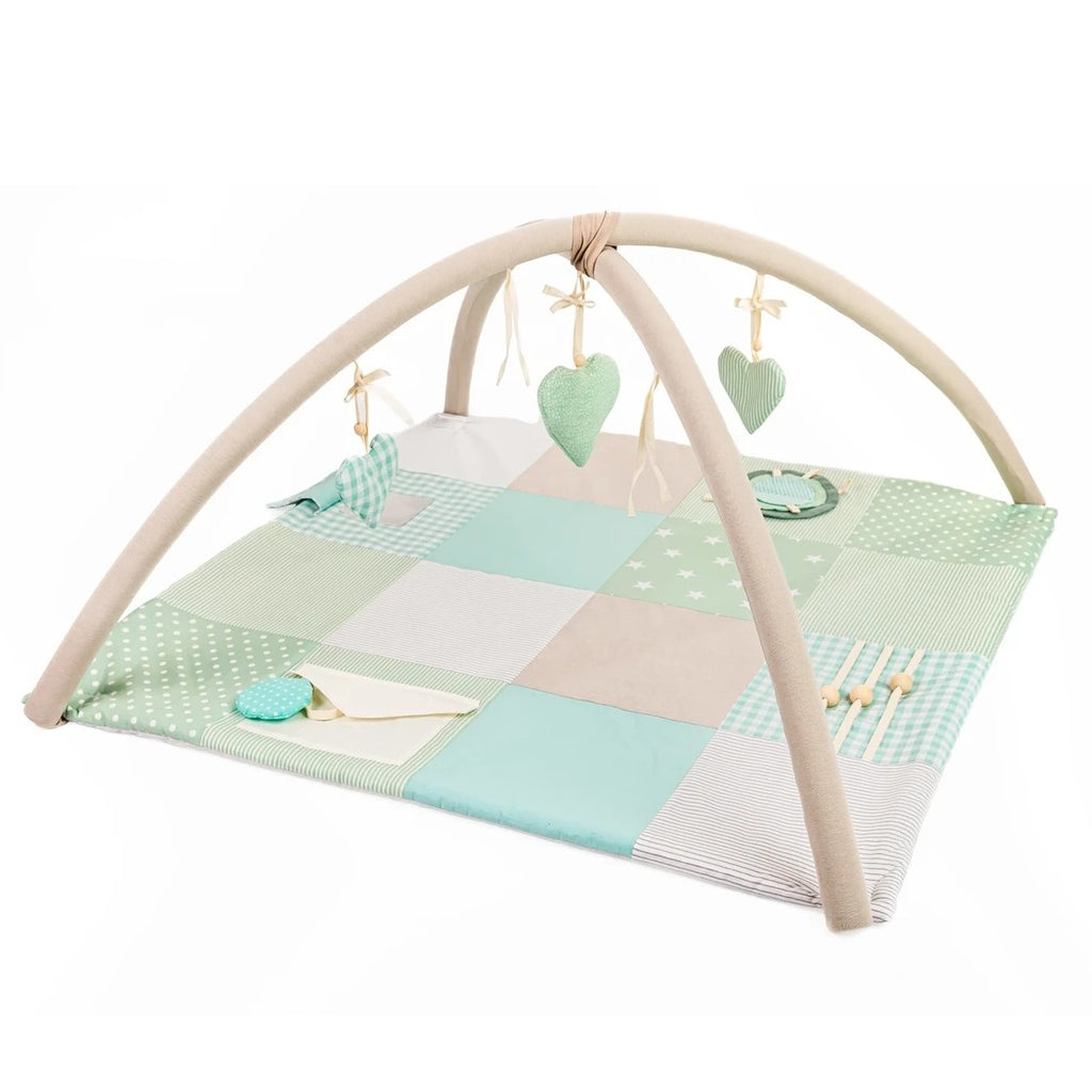 GOTS Organic Activity Mat & Arches 100×100 cm for Babies (0–18m) - Mint Green - Tiny Tugz™