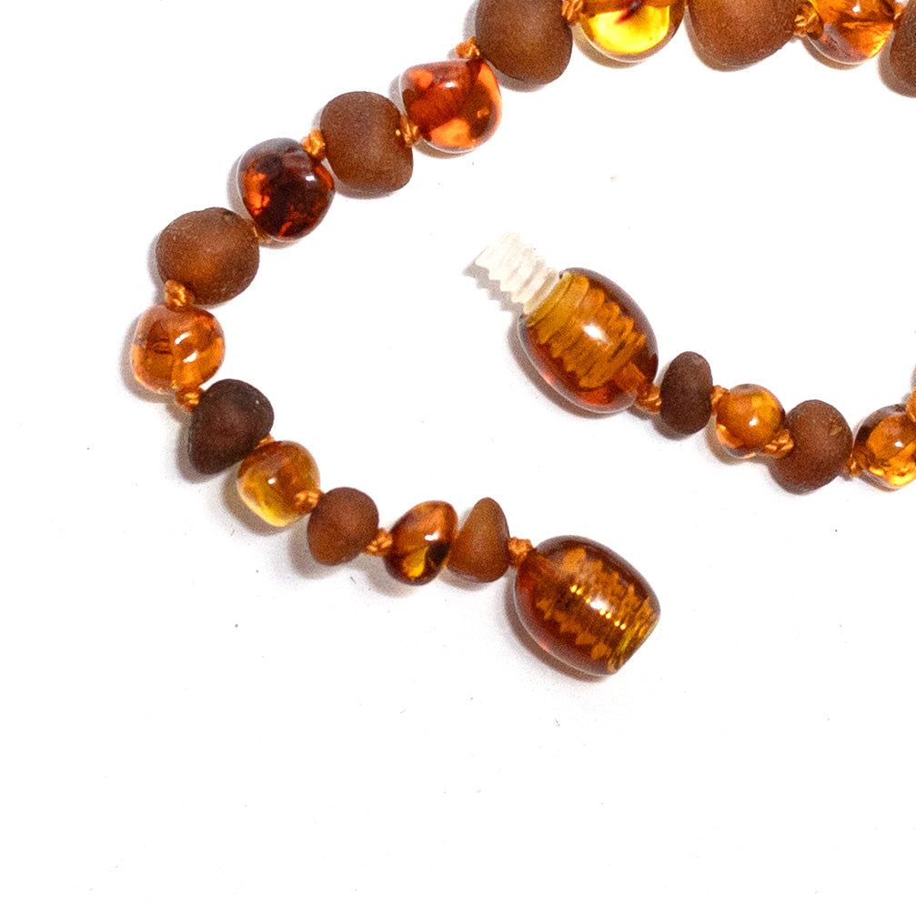 Baby/Child - Amber Bracelet - Round Beads - Polished/Raw - 14cm - Cognac