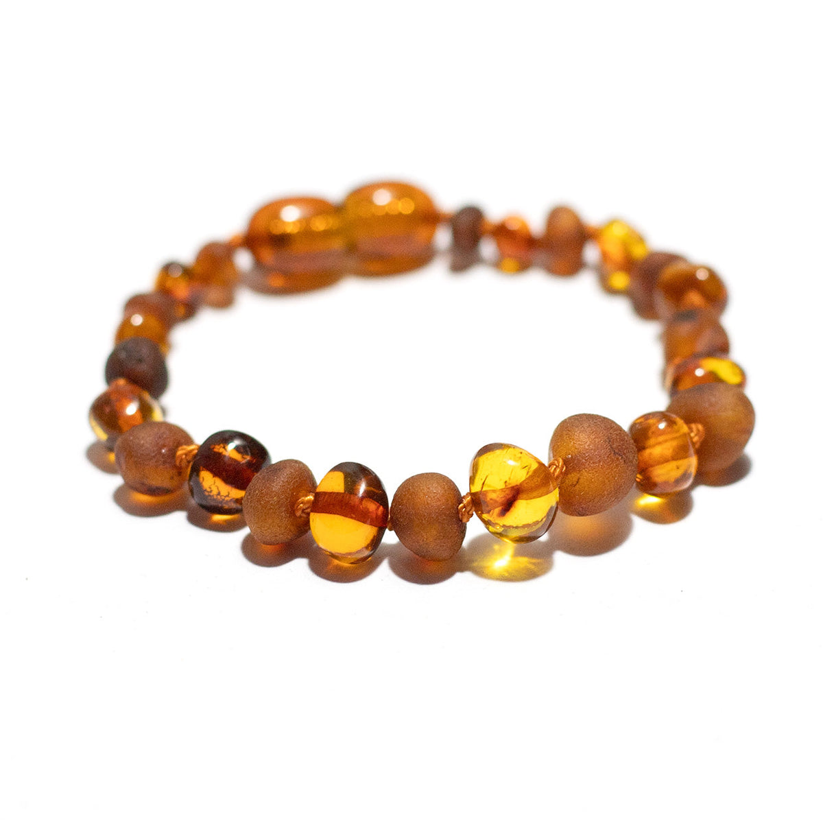 Baby/Child - Amber Bracelet - Round Beads - Polished/Raw - 14cm - Cognac