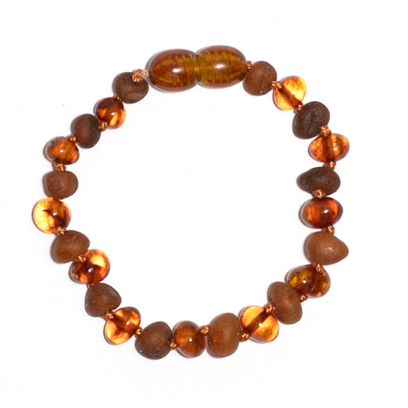 Baby/Child - Amber Bracelet - Round Beads - Polished/Raw - 14cm - Cognac