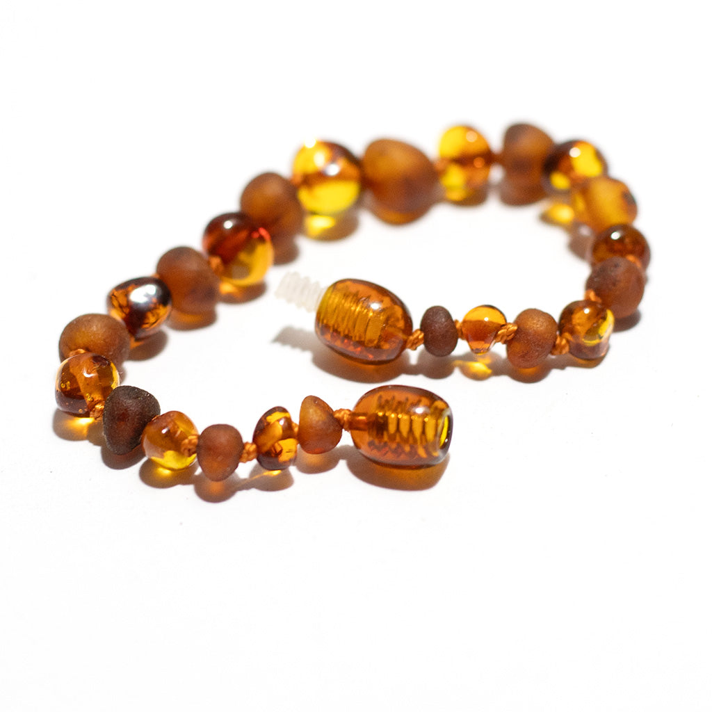 Baby/Child - Amber Bracelet - Round Beads - Polished/Raw - 14cm - Cognac