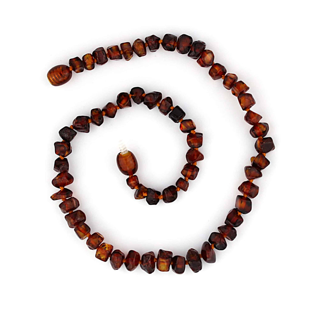 Baby/Child - Amber Necklace - Flattened Polished Beads - 33cm - Brown