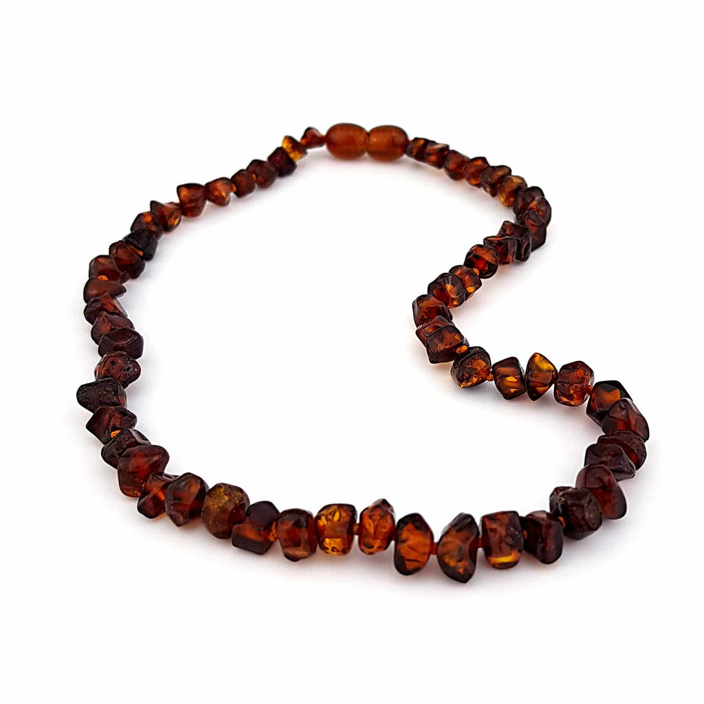 Baby/Child - Amber Necklace - Flattened Polished Beads - 33cm - Brown