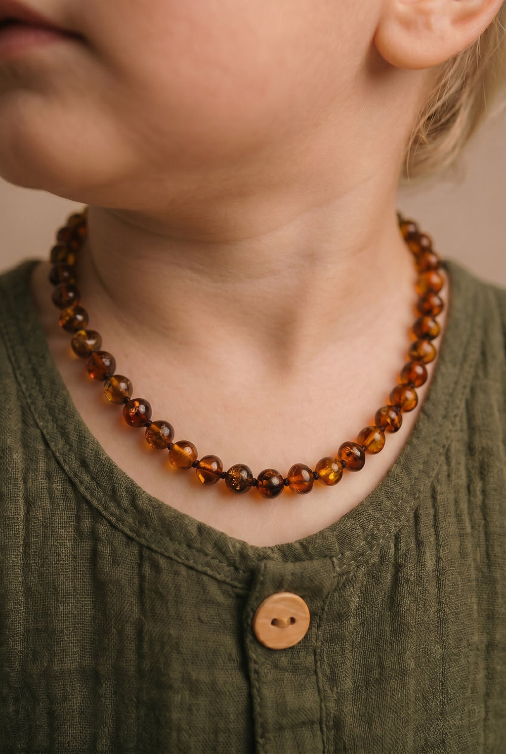 Children's Necklace Amber - Round Beads - 36cm - Cognac