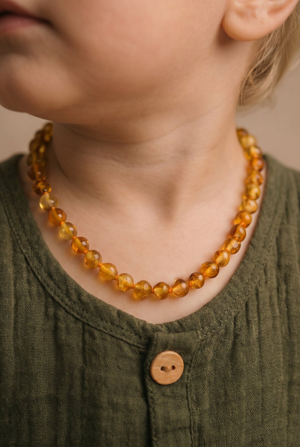 Baby/Child - Amber Necklace - Honey - Polished Round Beads - 33cm