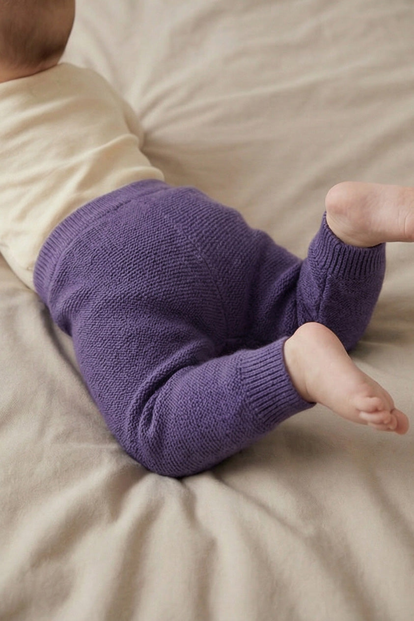 Knitted Merino Wool Baby Pants - Violet