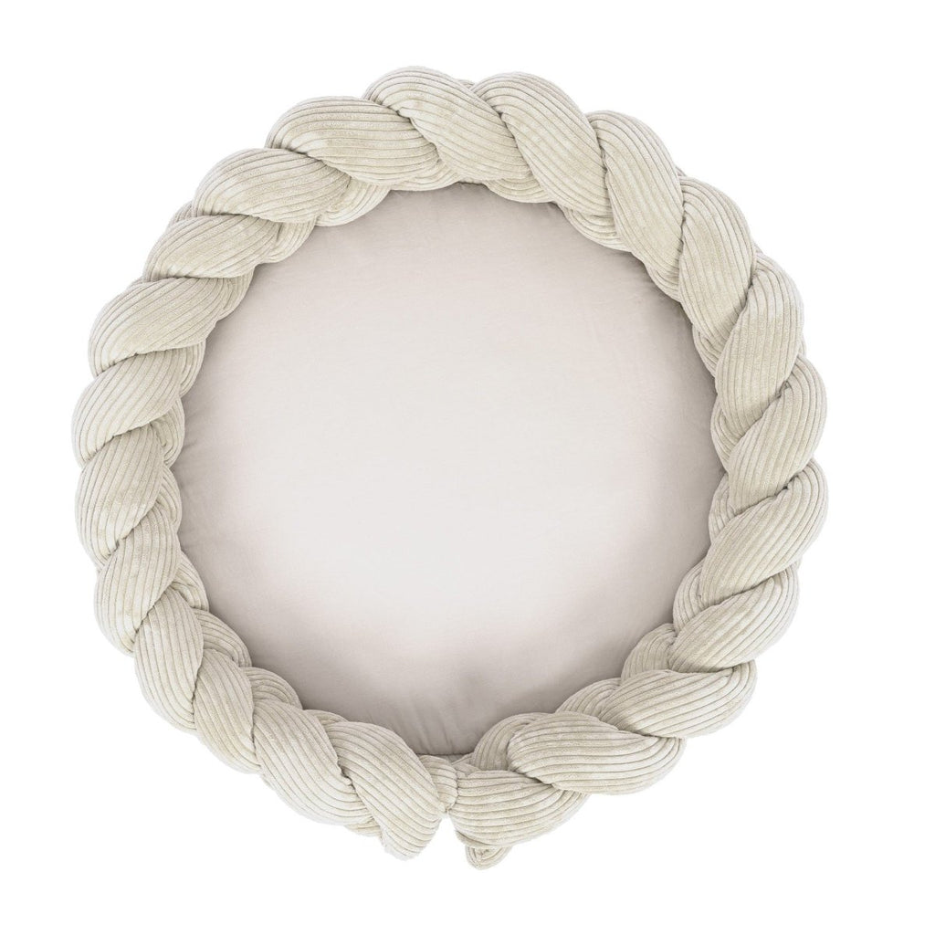 Baby Cocoon with Braided Protective Bumper & Play Mat — Velvet Corduroy (Ecru) - Tiny Tugz™