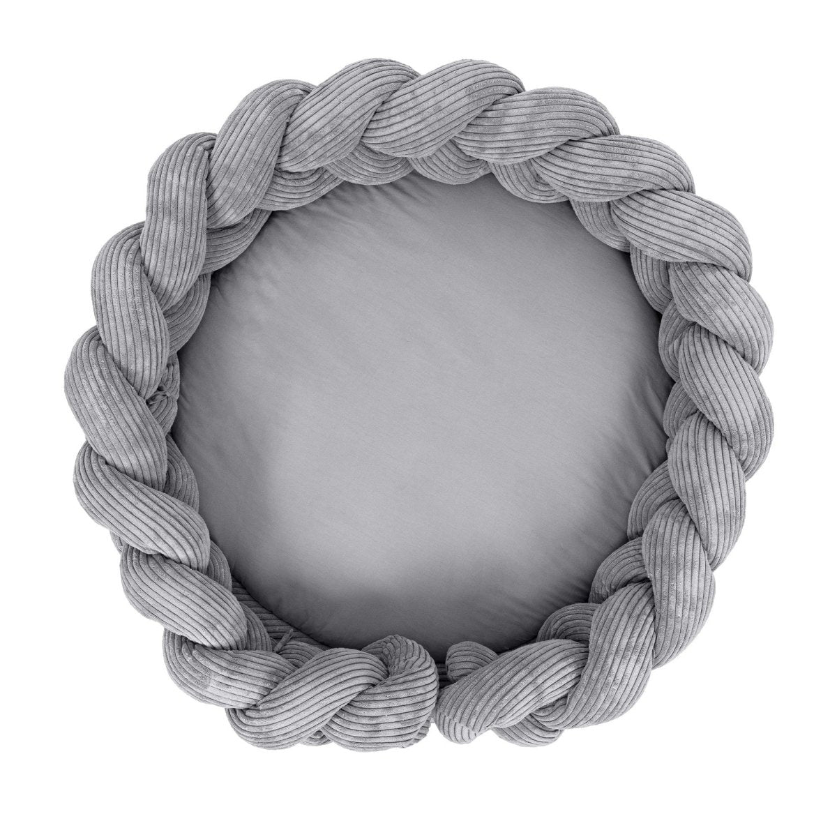 Baby Cocoon with Braided Protective Bumper & Play Mat — Velvet Corduroy (Grey) - Tiny Tugz™