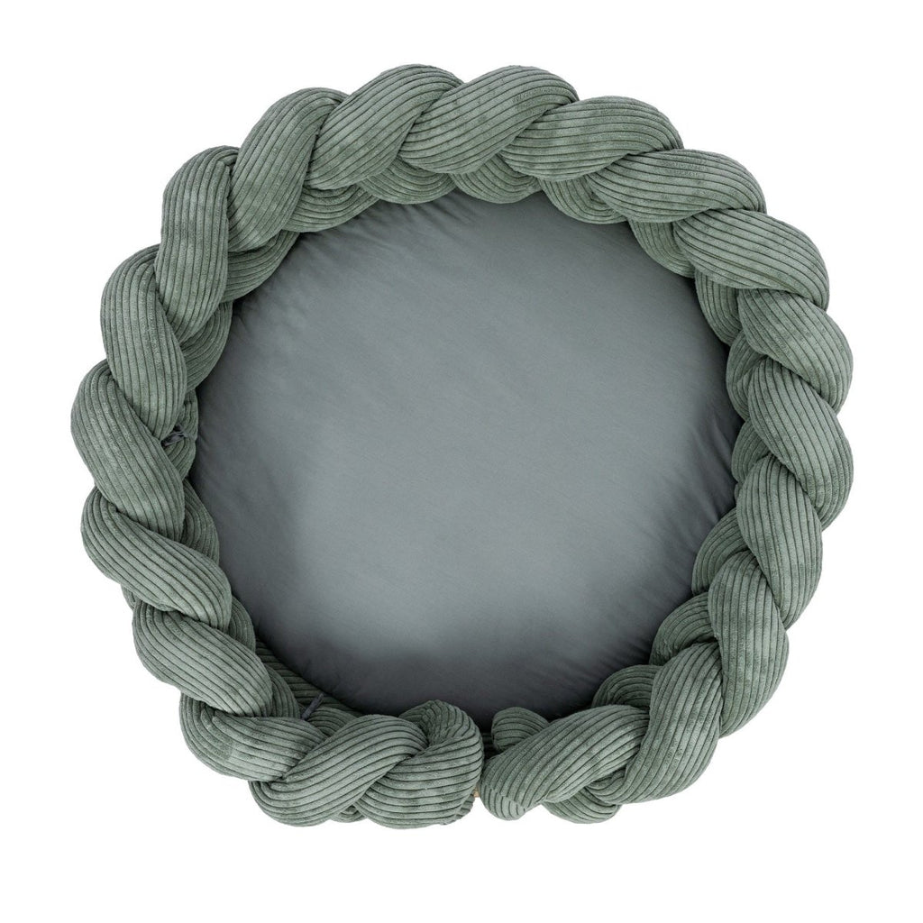 Baby Cocoon with Braided Protective Bumper & Play Mat — Velvet Corduroy (Olive Green) - Tiny Tugz™