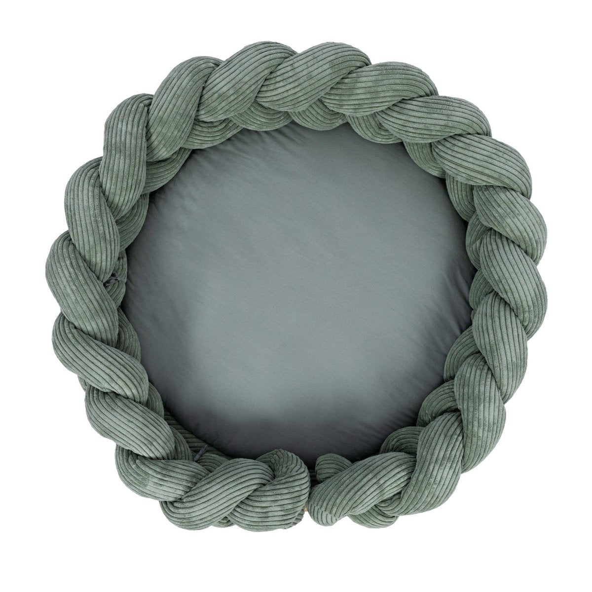 Baby Cocoon with Braided Protective Bumper & Play Mat — Velvet Corduroy (Olive Green) - Tiny Tugz™