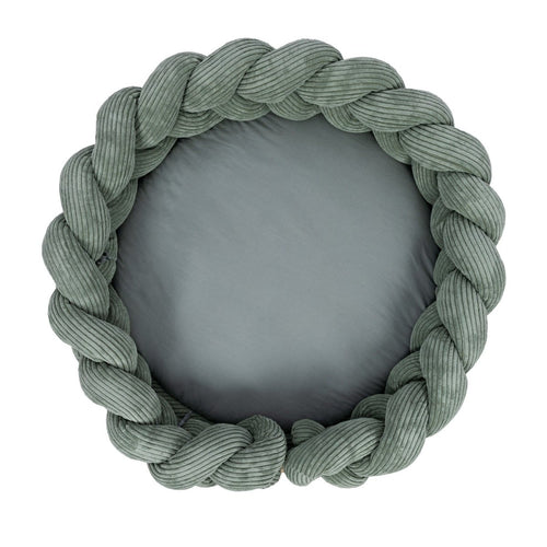 Baby Cocoon with Braided Protective Bumper & Play Mat — Velvet Corduroy (Olive Green) - Tiny Tugz™