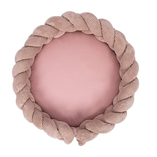 Baby Cocoon with Braided Protective Bumper & Play Mat — Velvet Corduroy (Powder Pink) - Tiny Tugz™