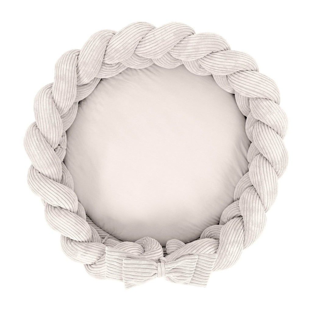 Baby Cocoon with Braided Protective Bumper & Play Mat — Velvet Corduroy (Vanilla) - Tiny Tugz™