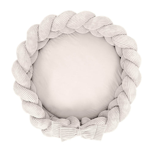 Baby Cocoon with Braided Protective Bumper & Play Mat — Velvet Corduroy (Vanilla) - Tiny Tugz™