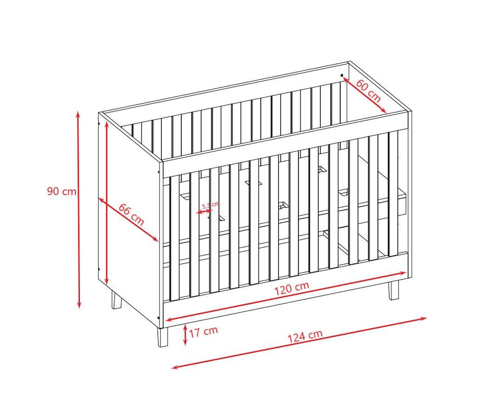 Baby Cot Kubi 120x60 - Adjustable Height, Solid Oak Slats - Grey - Tiny Tugz™