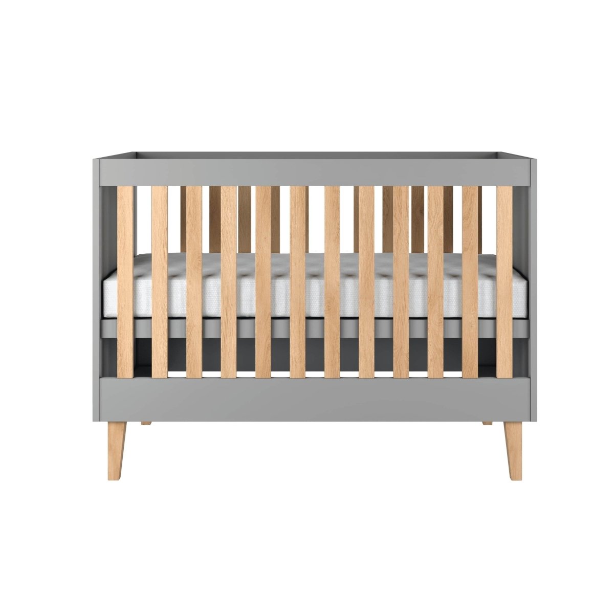 Baby Cot Kubi 120x60 - Adjustable Height, Solid Oak Slats - Grey - Tiny Tugz™