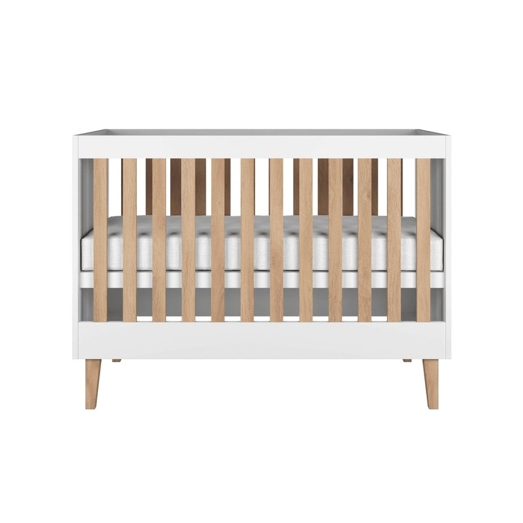 Baby Cot Kubi 120x60 - Adjustable Height, Solid Oak Slats - White - Tiny Tugz™