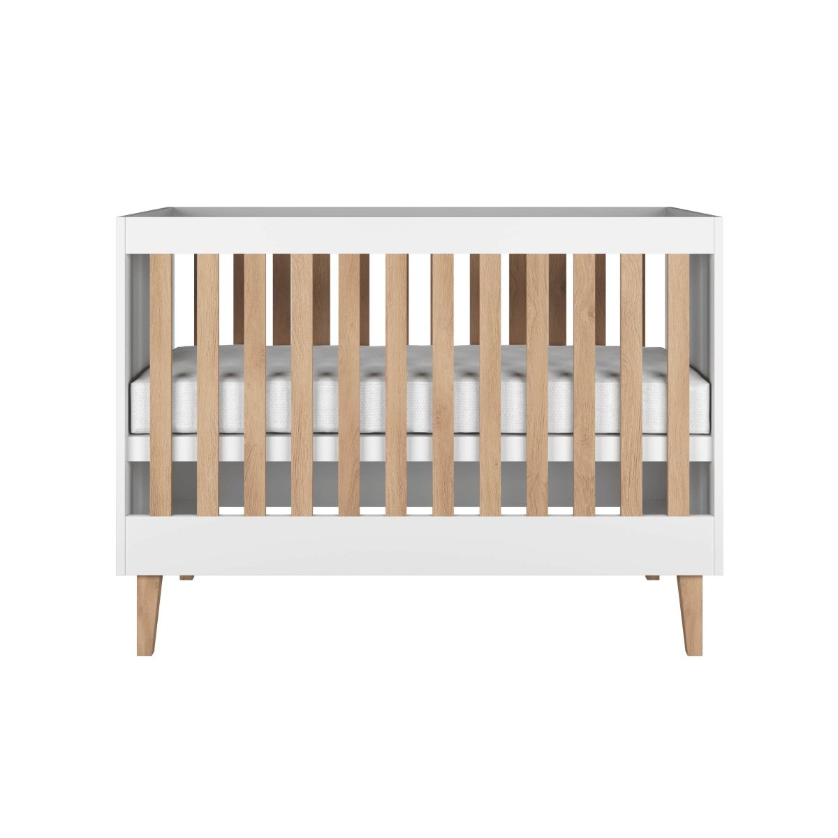 Baby Cot Kubi 120x60 - Adjustable Height, Solid Oak Slats - White - Tiny Tugz™