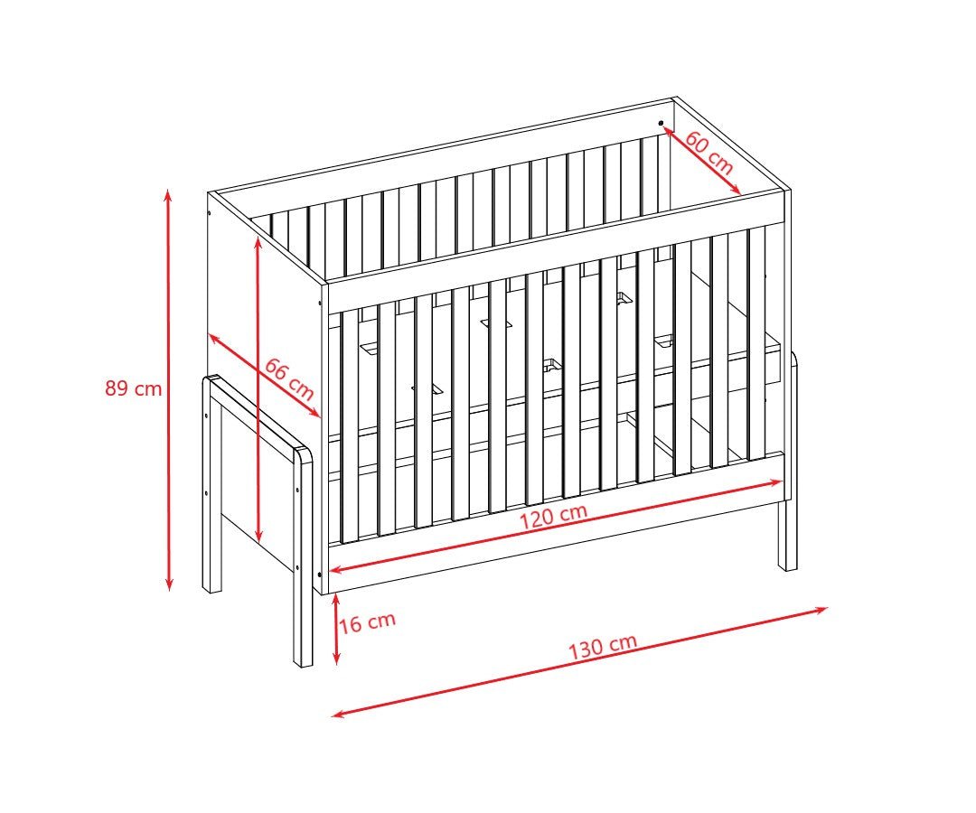 Baby Cot Victor 120x60 - Adjustable Height, Solid Oak Slats - Tiny Tugz™