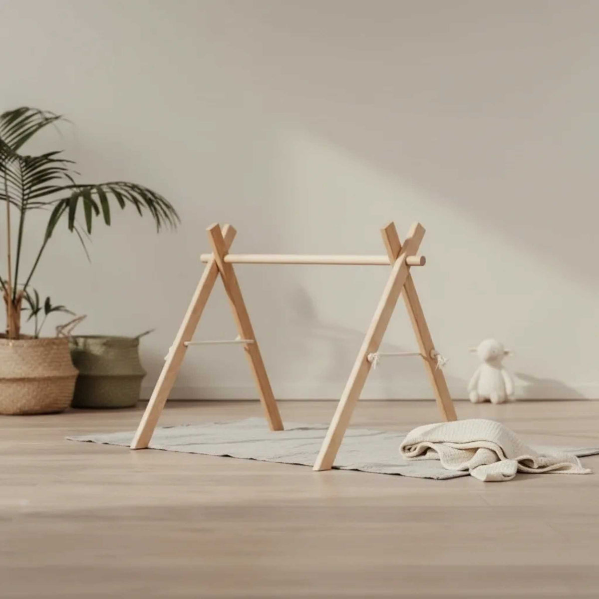 Wooden Baby Gym with Black & White Toys – Montessori Play Arch