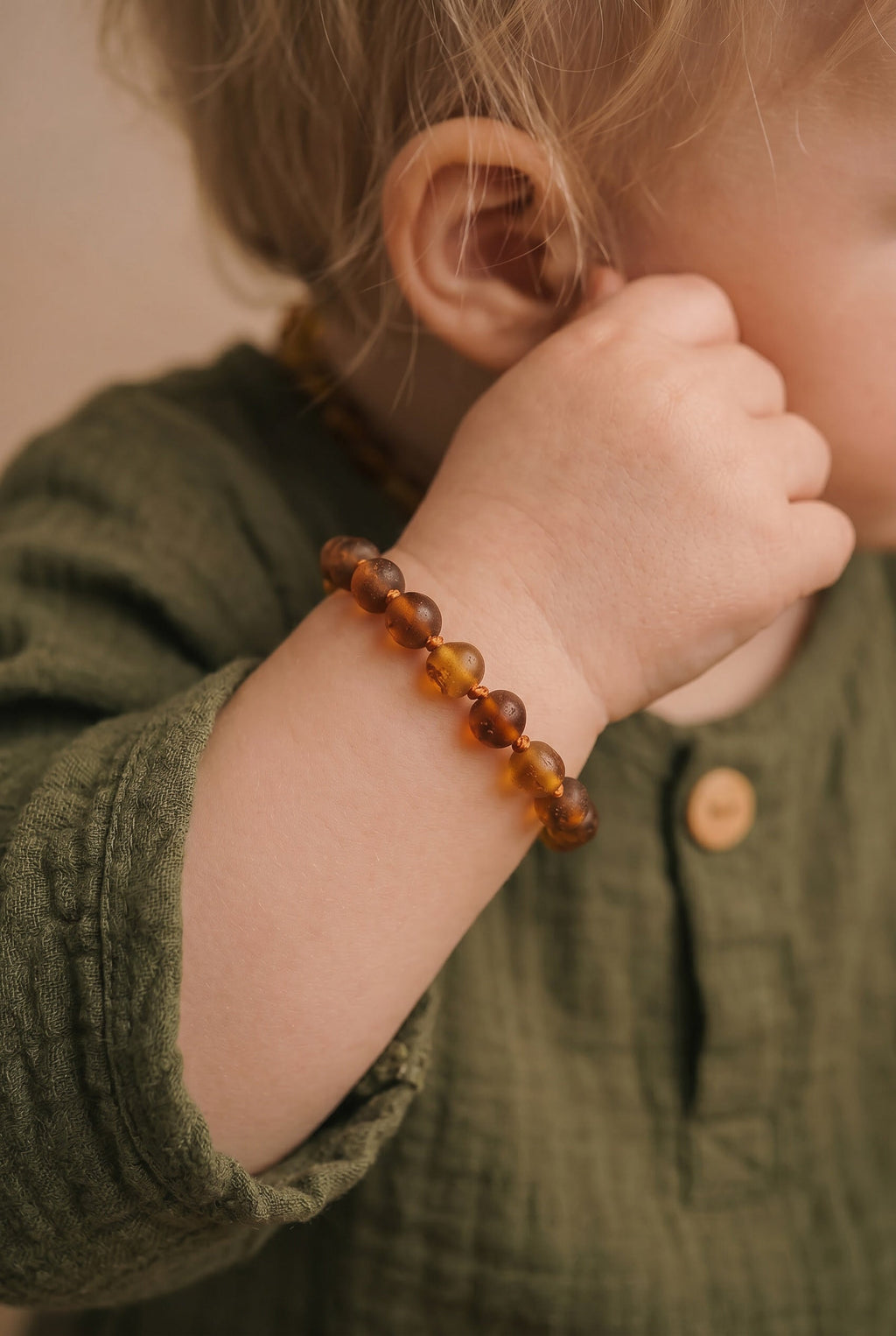 Baby/Child - Amber Bracelet - Round Raw Beads - 14cm - Cognac