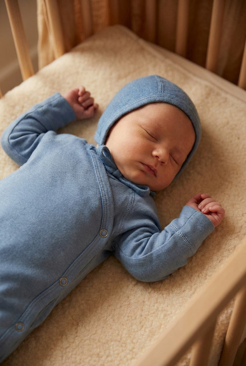 Wool Romper / Crawl Suit - Merino Wool - Blue Fog