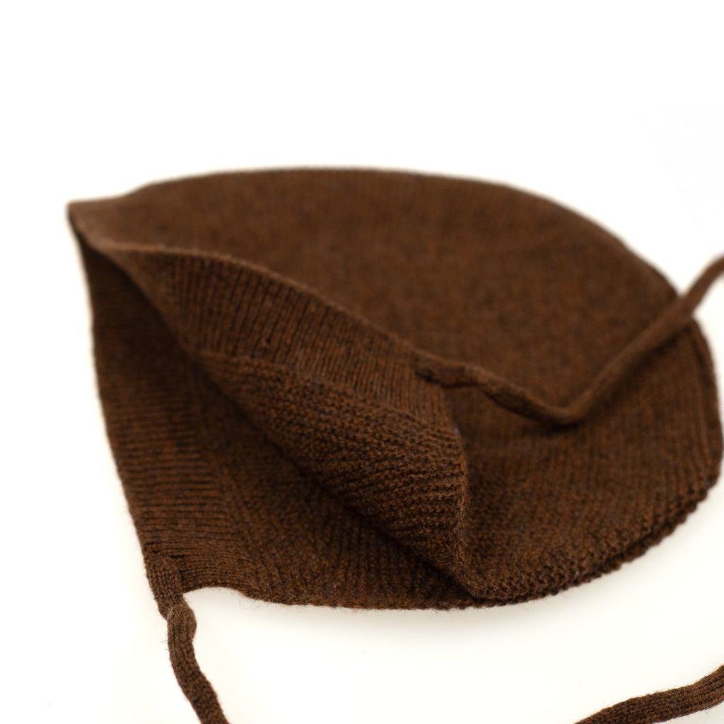 Knitted Wool Baby Bow Hat - Merino Wool - Brunette