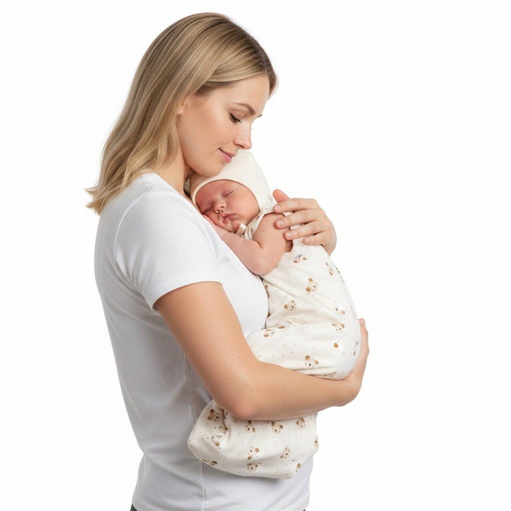 Baby Swaddle & Sleeping Bag 0.5 TOG (Light) – Beige / White - Tiny Tugz™