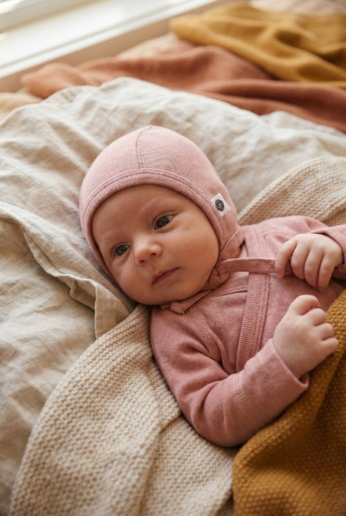 Baby Wool Bow Hat - Merino Wool - Misty Rose - Tiny Tugz™
