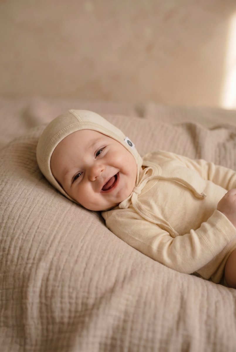 Baby Wool Bow Hat - Merino Wool - Natural - Tiny Tugz™