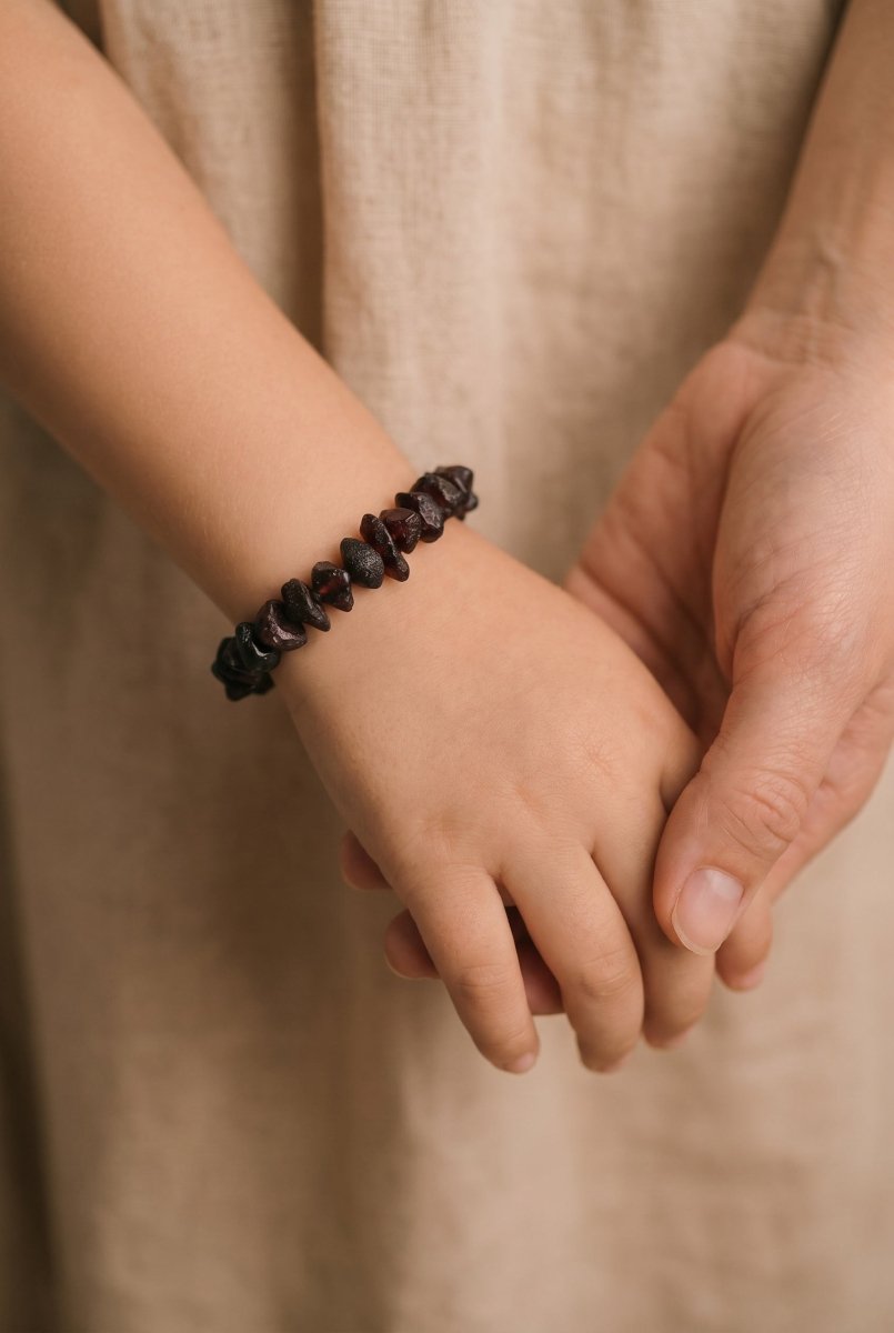Baby/Child - Amber Bracelet - Chips, Raw Beads - 14cm - Cherry - Tiny Tugz™