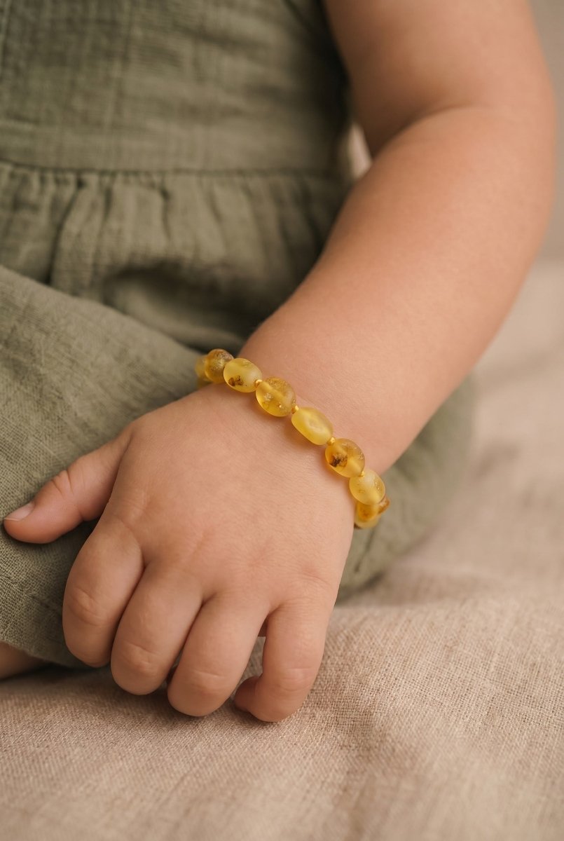 Baby/Child - Amber Bracelet - Oval Raw Beads - Lemon - 14cm - Tiny Tugz™