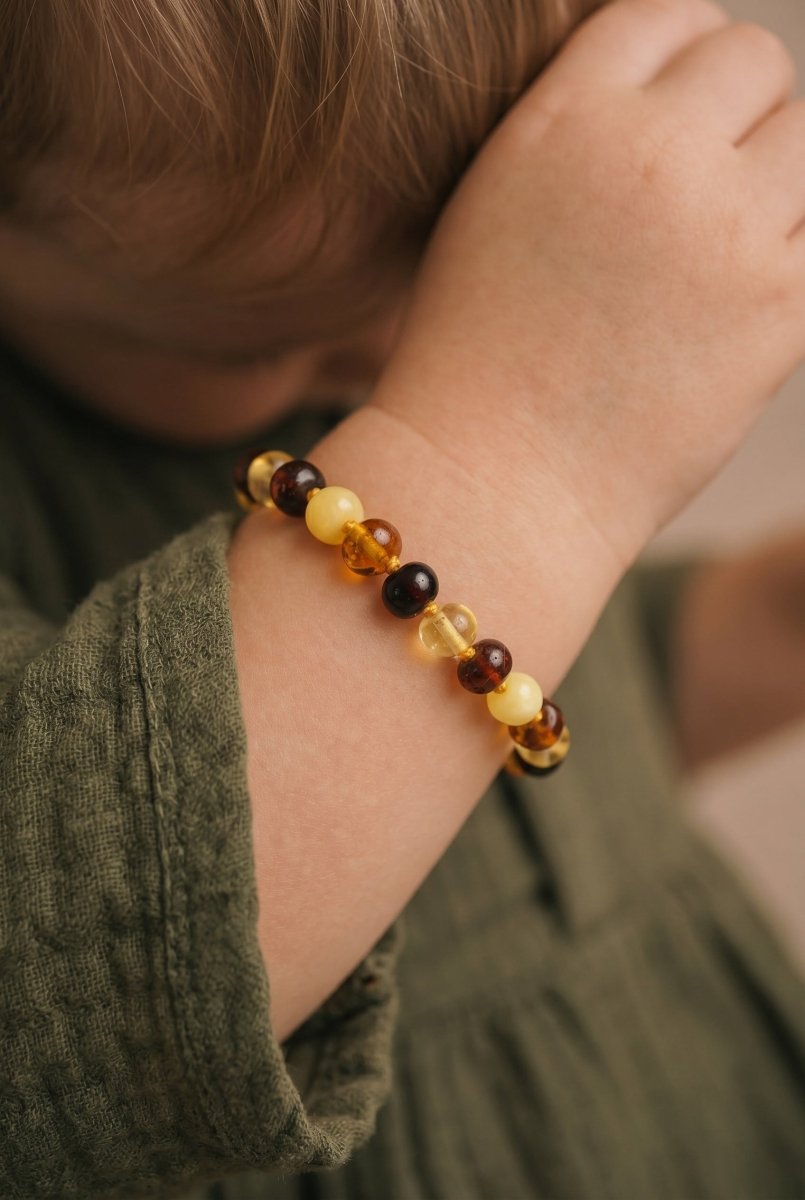 Baby/Child - Amber Bracelet - Round Beads - 14cm - Mixed Colors - Tiny Tugz™