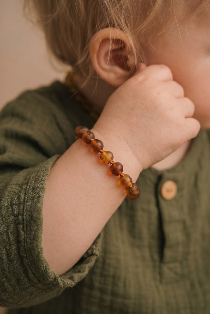 Baby/Child - Amber Bracelet - Round Raw Beads - 14cm - Cognac - Tiny Tugz™