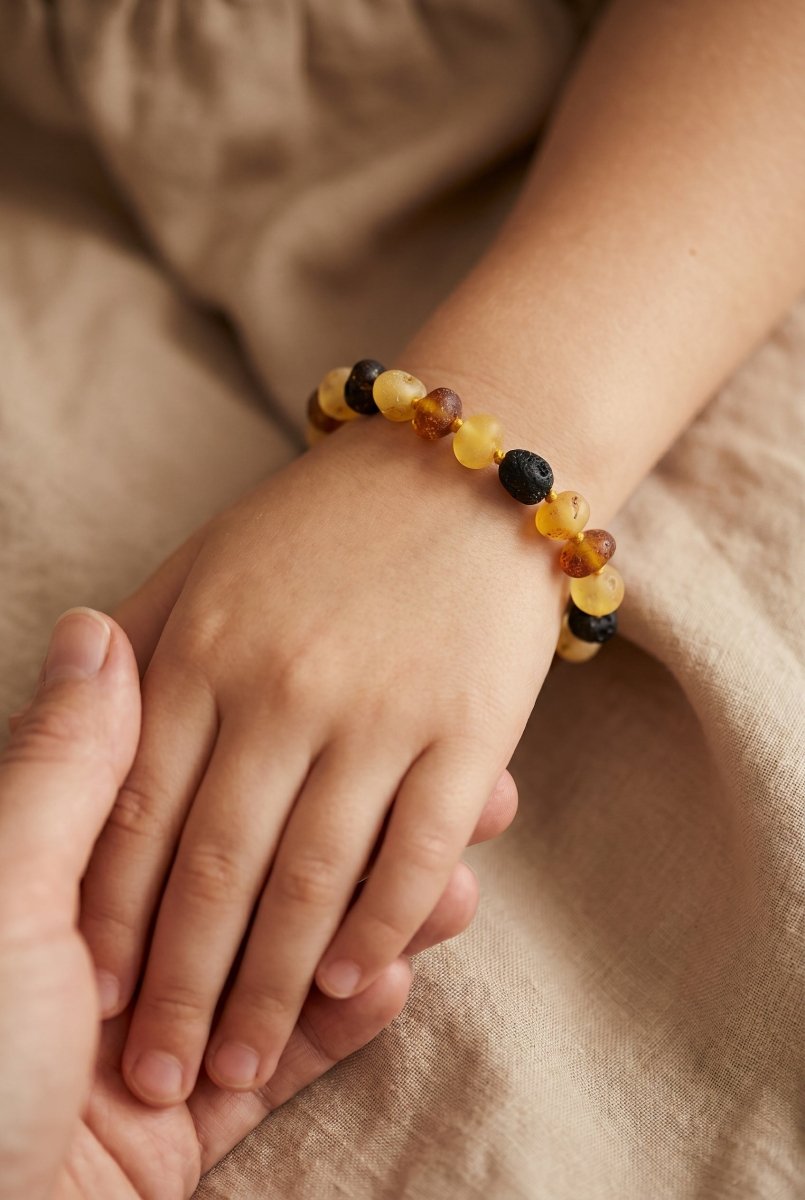 Baby/Child - Amber Bracelet - Round Raw Beads - 14cm - Mixed Colors - Tiny Tugz™