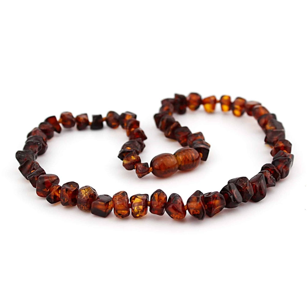 Baby/Child - Amber Necklace - Flattened Polished Beads - 33cm - Brown - Tiny Tugz™