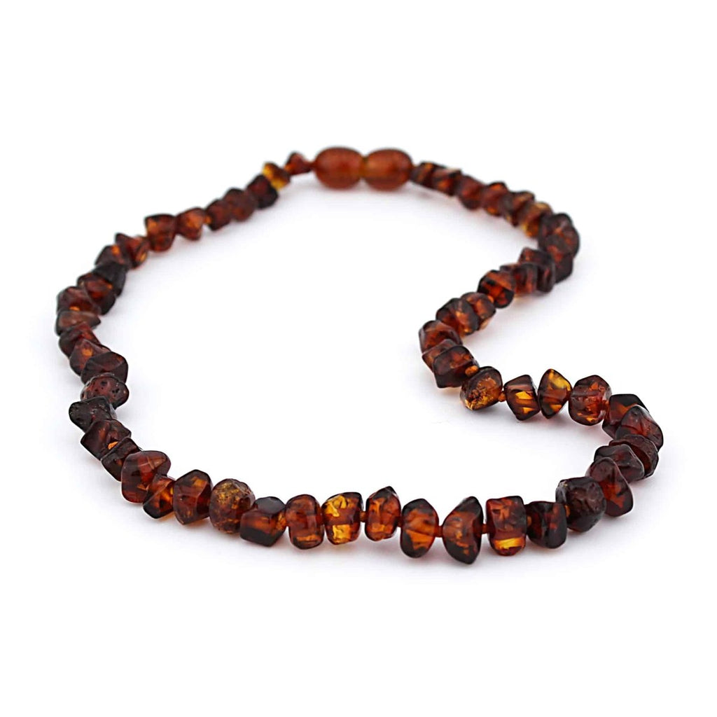 Baby/Child - Amber Necklace - Flattened Polished Beads - 33cm - Brown - Tiny Tugz™