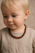 Baby/Child - Amber Necklace - Flattened Polished Beads - 33cm - Brown - Tiny Tugz™