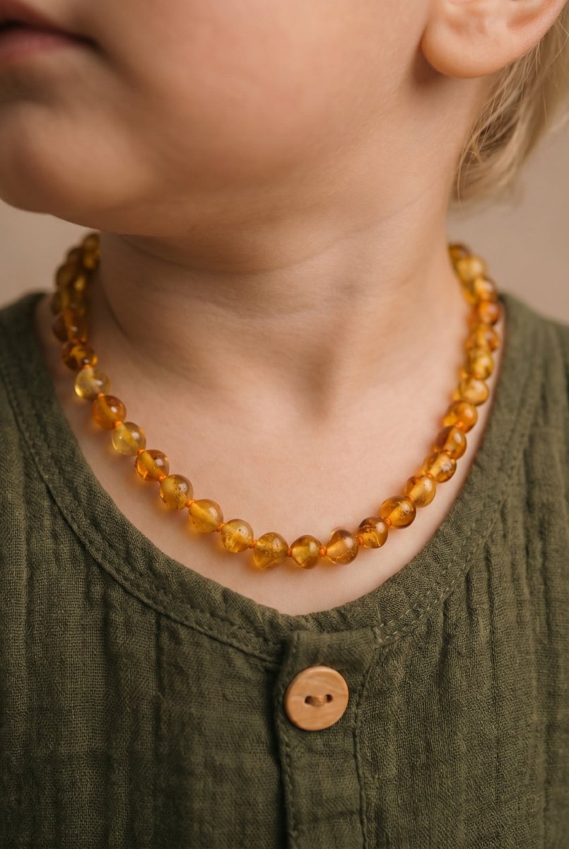Baby/Child - Amber Necklace - Honey - Polished Round Beads - 33cm - Tiny Tugz™