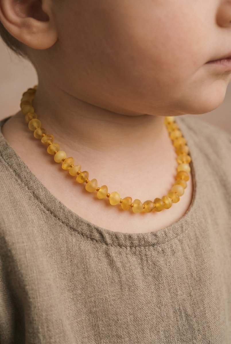 Baby/Child - Amber Necklace - Lemon - Semi-Round Raw Beads - 33cm - Tiny Tugz™