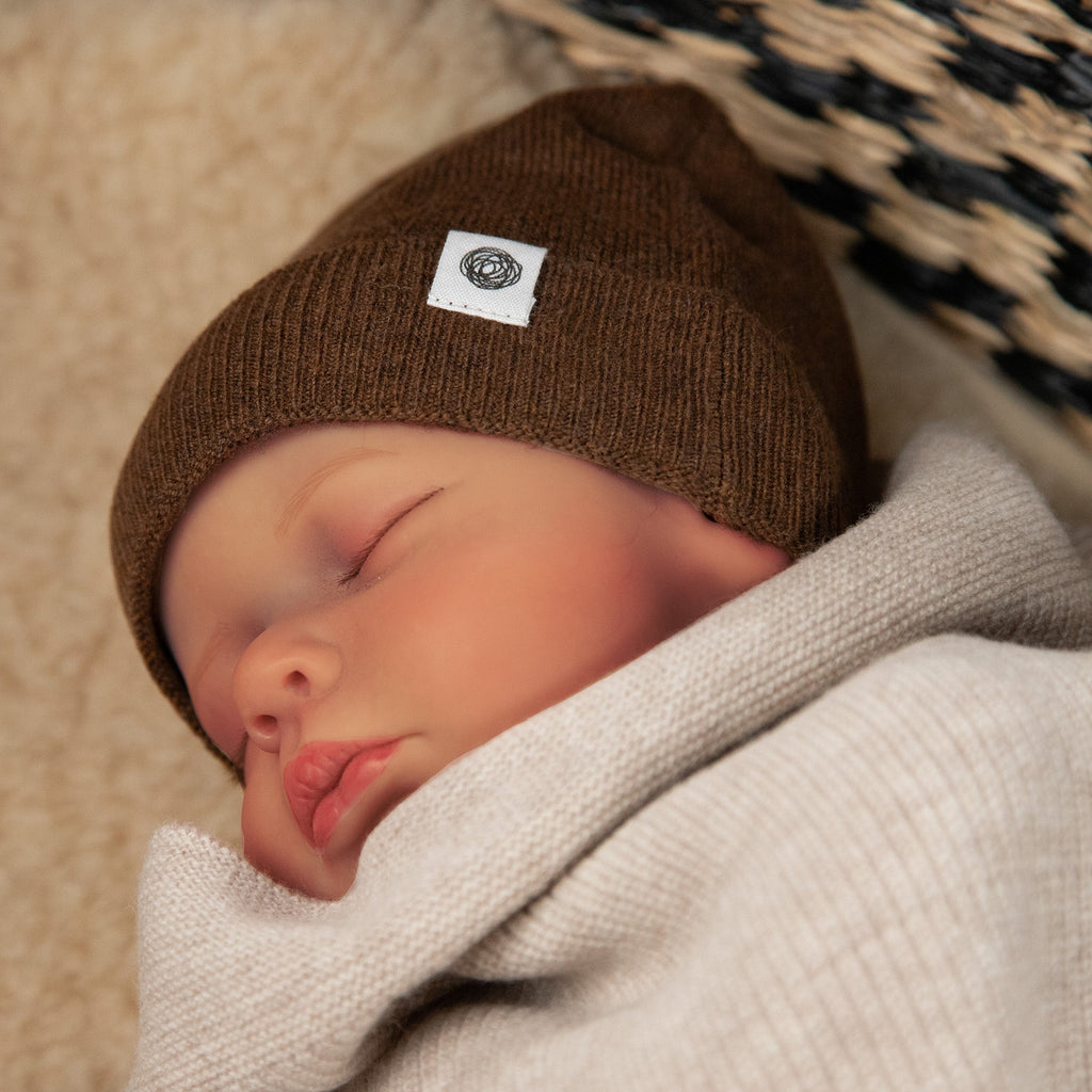 Knitted Wool Baby Hat - Merino Wool - Brunette